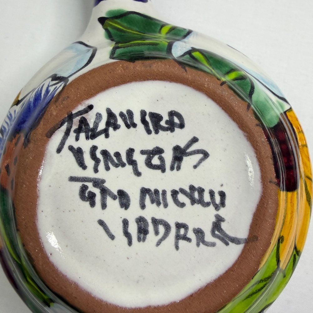 Mexican Talavera Pottery Floral Salsa Guac Bean Handle Lid Hand Painted Signed - Picture 11 of 12